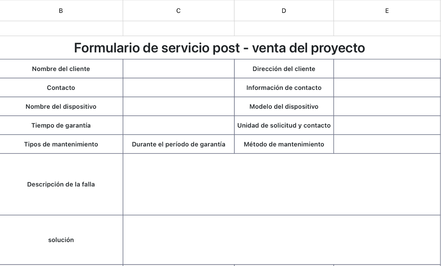 Formulario de servicio post - venta del proyecto